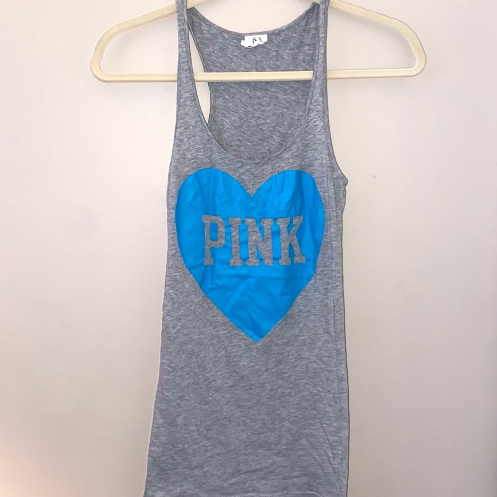 VS PINK - Grey Razorback Blue Heart Tank
